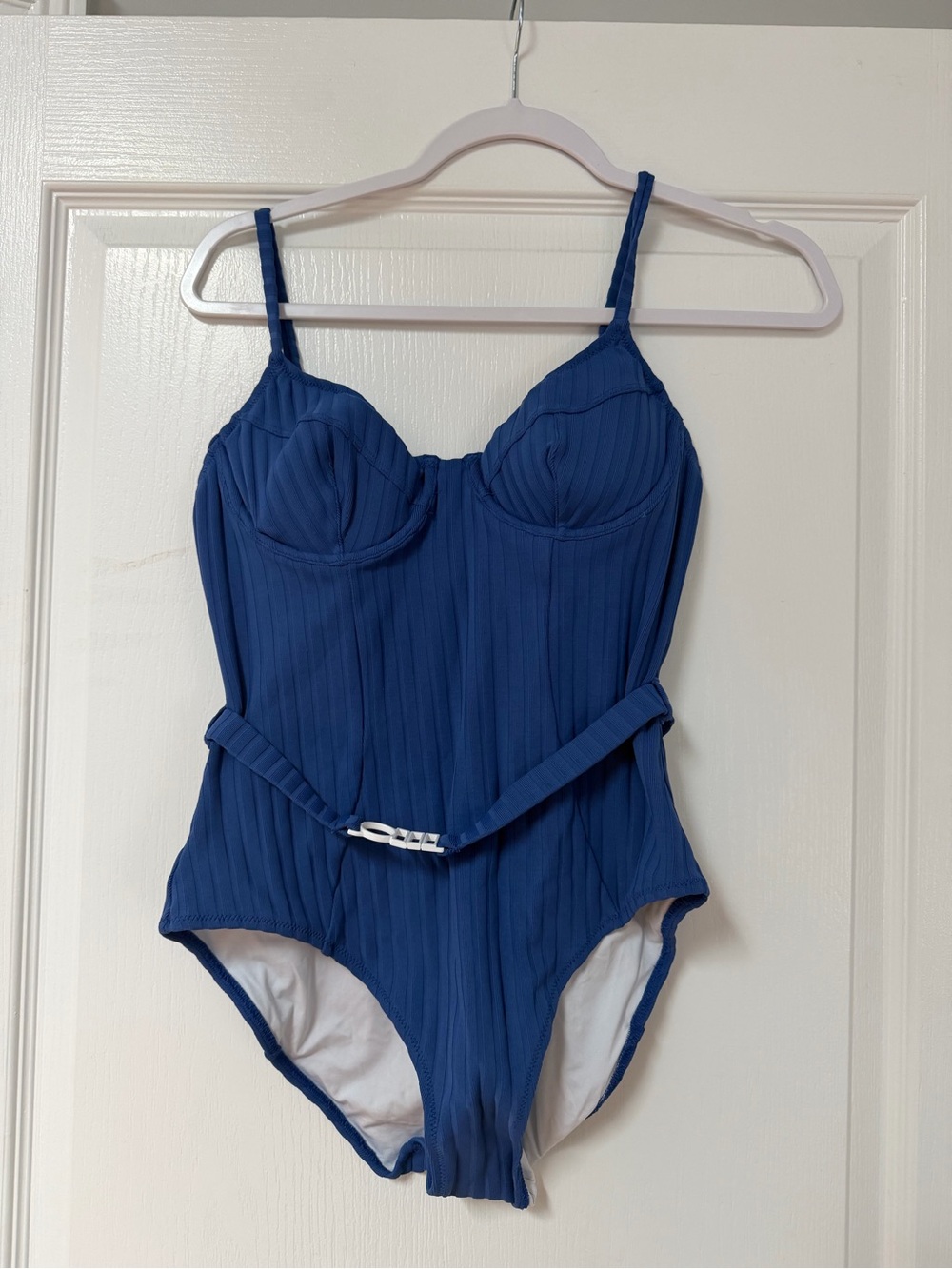 SOLID & STRIPED Navy Blue Ribbed One-Piece Swimsuit with Belt